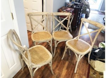 (102) SET OF 4 WOOD AND CANE  SEAT CHAIRS-FURNITURE CLASSICS UNLIMITED-APPROX. 35'T