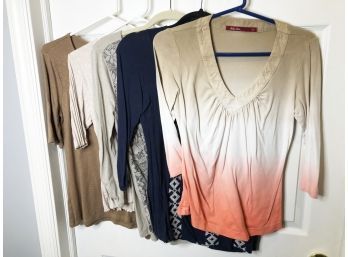 (151)   LOT OF 5 WOMANS BLOUSES-SIZES RANGE SMALL AND 0