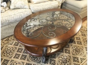 (18) WOOD, GLASS AND METAL COFFEE TABLE-MEASURES APPROX. 47'X33'X19'
