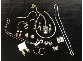 (170) LOT OF ASSORTED STERLING SILVER JEWELRY-NECKLACE'S, PINS AND EARRING
