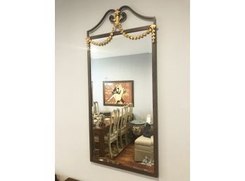 (28) METAL AND BEVELED GLASS WALL MIRROR - SWAG LEAF DECORATION - MEASURES APPROX. 50'X24'