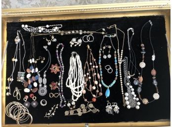 (166) LOT OF ASSORTED COSTUME JEWELRY-NECKLACES, EARRINGS ETC
