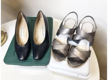 (162) LOT OF 2 PAIR ETIENNE AIGNER LADIES SHOES-1 BLACK AND 1 BRONZE SIZE 6 AND 6M