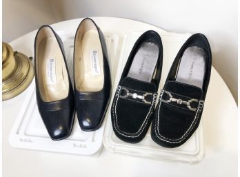 (163) LOT OF 2 PAIR ETIENNE AIGNER LADIES SHOES-BOTH BLACK AND SIZE 6M