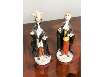 (105) SET OF 2 CERAMIC FIGURINES-LAWYERS-MADE IN ITALY-SIGNED 'POL' -APPROX. 8'T