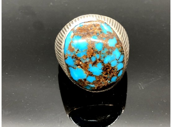 (32) SOUTHWESTERN STYLE TURQUOISE AND STERLING SILVER MENS RING-SIZE 11.5 - 14 DWT