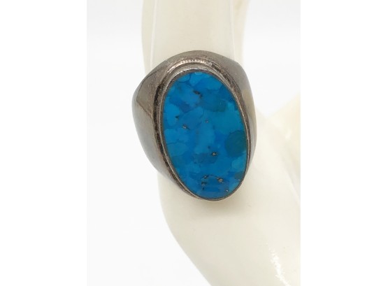 (37) NATIVE AMERICAN INDIAN 'NAVAJO'-MENS STERLING & TURQUOISE RING-SIZE 8.5 - 9.5 DWT