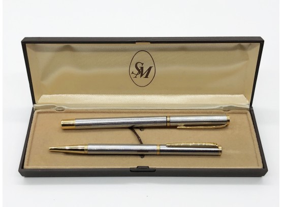 (93) VINTAGE 'SILVER MATCH' SILVER AND GOLD BALLPOINT AND FOUNTAIN PEN - IN ORIGINAL CASE