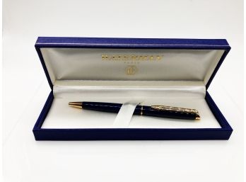 (97) VINTAGE WATERMAN PHILEAS BALLPOINT PEN MARBLE BLUE AND GOLD IN BOX-MINT