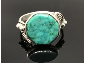 (114) VINTAGE STERLING AND TURQUOISE RING-SIZE 10 - 3.3 DWT - SIZE 9 - SIGNED  'M8'
