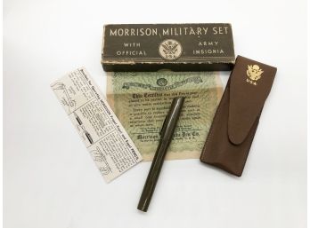 (108) VINTAGE MORRISON PATRIOT US ARMY PEN SET-CIRCA 1942-1945 - 14KT GOLD NIB - MISSING PENCIL