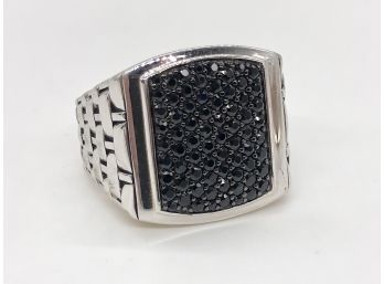 (22) MEN'S STERLING AND BLACK ONYX RING IN RH MACYS'S BOX - SIZE 12 - APPROX. 10.8 DWT