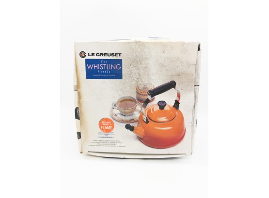 (60) LE CREUSET ENAMEL WHISTLING TEA KETTLE - 'FLAME' COLOR - NEW IN BOX