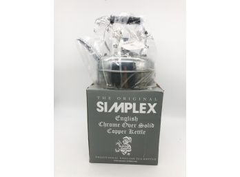 (61) SIMPLEX TEA POT - NEW IN BOX - CHROME OVER COPPER - ENGLISH TEA KETTLE