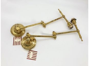 (136) PAIR OF SWING ARM POLISHED BRASS SCONCES FROM CASA WOLF, FLORENCE ITALY W/SHADES - $1200 EA. SOME WEAR &