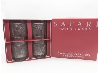 (49) SAFARI Ralph Lauren SIGNATURE COLLECTION - SET OF FOUR HIGHBALL GLASSES NEW IN BOX - LIONS