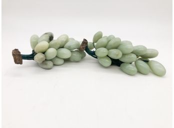 (75) TWO VINTAGE BUNCHES OF ASIAN JADE CARVED GRAPES ON A STEM - 7' LONG