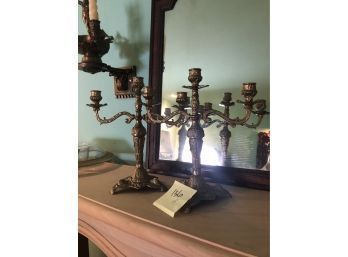 (136) PAIR OF VINTAGE BRASS CANDELABRAS WITH THREE ARMS - 14'