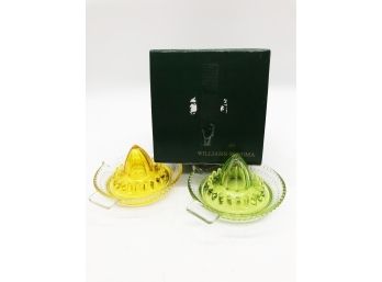 (30) TWO NEW GLASS JUICERS FROM WILLIAMS SONOMA - 5' EACH - LEMON & LIME