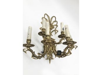 (107) VINTAGE ORNATE BRASS WALL SCONCE WITH SIX CANDLES - NEW OLD STOCK - 'PERIS ANDREU, SA' SPAIN - 18' BY17'