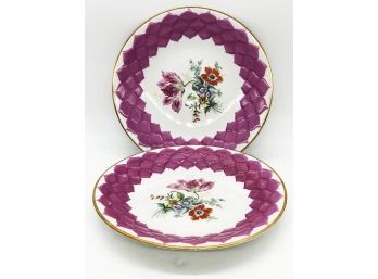 (9) MATCHING PAIR OF WEIMAR PORCELAIN PLATES - PINK LEAVES, FLOWERS & GOLD RIM - 9'