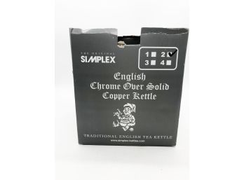 (54) ORIGINAL SIMPLEX CHROME OVER COPPER TEA KETTLE - USED WITH BOX - ENGLISH TEAPOT