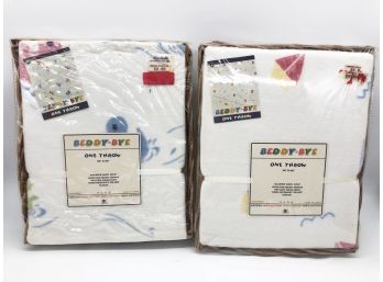 (114) TWO VINTAGE BABY BLANKETS - NEW OLD STOCK - 'BEDDY BYE' 30' BY 40' COTTON THROWS
