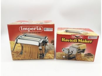 (113) TWO 'IMPERIA' PASTA MAKERS - NEW OLD STOCK - RAVIOLI & FETTUCCINI - MADE IN ITALY