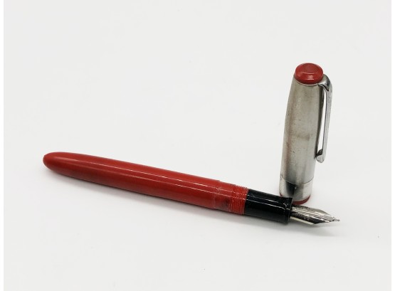 (129) VINTAGE WEAREVER FOUNTAIN PEN-NOT TESTED-COLOR RED AND SILVER-XTRA FINE NIB
