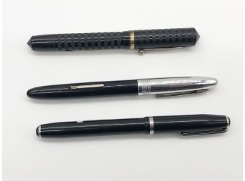 (63) LOT OF 3 VINTAGE FOUNTAIN PENS-ESTERBROOK, MORRISON AND WEAREVER-ALL BLACK COLOR- AS IS