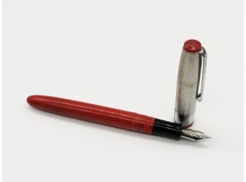 (129) VINTAGE WEAREVER FOUNTAIN PEN-NOT TESTED-COLOR RED AND SILVER-XTRA FINE NIB