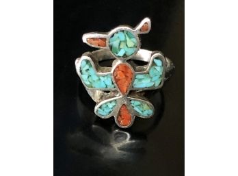 (119) NATIVE AMERICAN STYLE STERLING AND TURQUOISE RING-SIZE 6-APPROX WEIGHT 2.3 DWT-tested