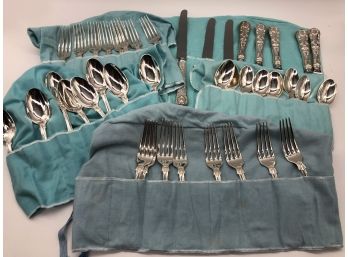 (150) TIFFANY STERLING SILVER 40 PIECE FLATWARE SET 'ENGLISH KING' WITH TIFFANY FLATWARE CLOTH HOLDERS
