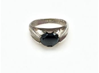 (108) STERLING SILVER WITH BLACK STONE RING-SIZE 10-WEIGHT APPROX. 4.3 DWT