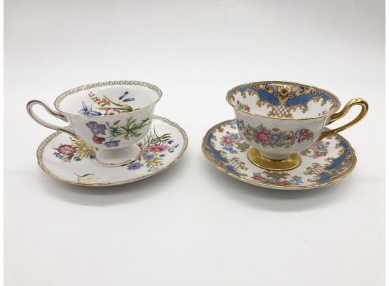 (10) TWO VINTAGE SHELLEY CHINA, ENGLISH TEA CUPS WITH SAUCERS
