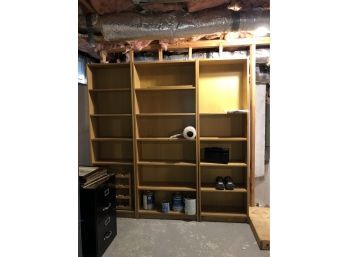 (B2) THREE PIECE WOOD SHELVING - CAN BE TOGETHER OR SEPARATE - 78' BY 22' WIDE & 33' WIDE