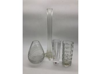 (41) LOT OF FOUR VINTAGE GLASS VASES INCLUDING ORREFORS