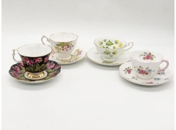 (98) LOT OF FOUR VINTAGE TEA CUPS & SAUCERS - TWO SHELLEY & TWO ROYAL ALBERT