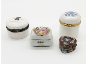 (18) LOT OF FOUR SMALL TRINKET BOXES - ONE IS LIMOGES - 2'-3'