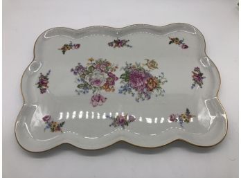 (84) ANTIQUE PORCELAIN VANITY TRAY - AWC, FRANCE - HAND PAINTED FLORAL - 15' BY 11'