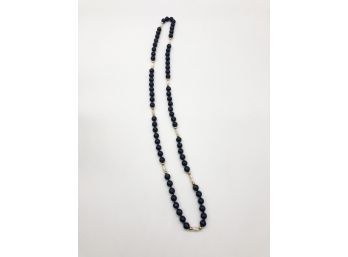 (J15) BLUE LAPIS, FRESH WATER PEARLS AND 14KT GOLD BEADS NECKLACE-APPROX. 16' LONG