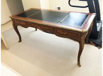(U1) BEAUTIFUL LOUIS XV STYLE DESK WITH GOLD ORMOLU MOUNTS & LEATHER TOP - 70' BY 32' WIDE BY 30' HIGH