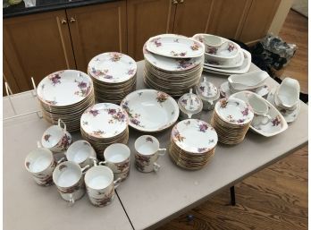 (118) EPIAG CZECHOSLOVAKIA FLORAL CHINA - SERVICE FOR 12 PLUS SERVING PIECES - SOME CHIPS ON ABOUT 6 PIECES