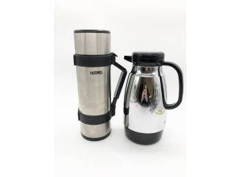 (92) TWO STAINLESS THERMOS & CARAFES