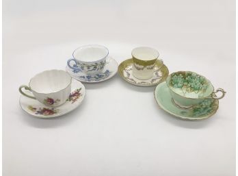 (97) LOT OF FOUR VINTAGE TEA CUPS & SAUCERS - TWO SHELLEY, PARAGON & MEIR