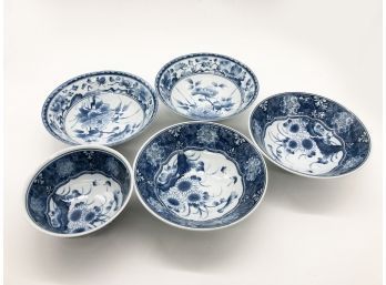 (50) LOT OF SIGNED CHINESE BLUE & WHITE PORCELAIN BOWLS