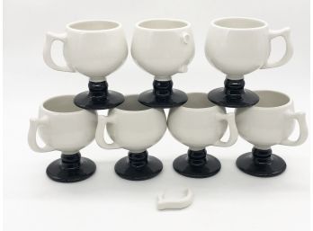 (105) LOT OF SIX VINTAGE 'CARIBE, Puerto Rico' FOOTED COFFEE CUPS - PLUS ONE EXTRA WITH BROKEN HANDLE