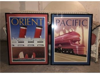 (B5) PAIR OF VINTAGE TRANSPORTATION POSTERS - ORIENT SHIP & PACIFIC RAILROAD - 36' BY 27'