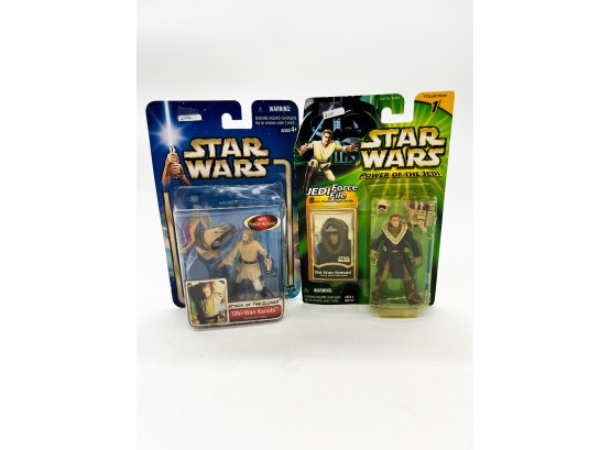 A-18- LOT OF 2 Star Wars  ACTION FIGURES - OBI-WAN KENOBI, ATTACK OF CLONES & POWER OF JEDI -UNOPENED PACKAGE