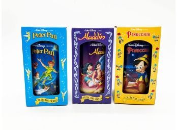 (A91) LOT OF 3 COLLECTOR GLASSES BY WALT DISNEY-PETER PAN, ALADDIN AND PINOCCHIO ALL BOXED